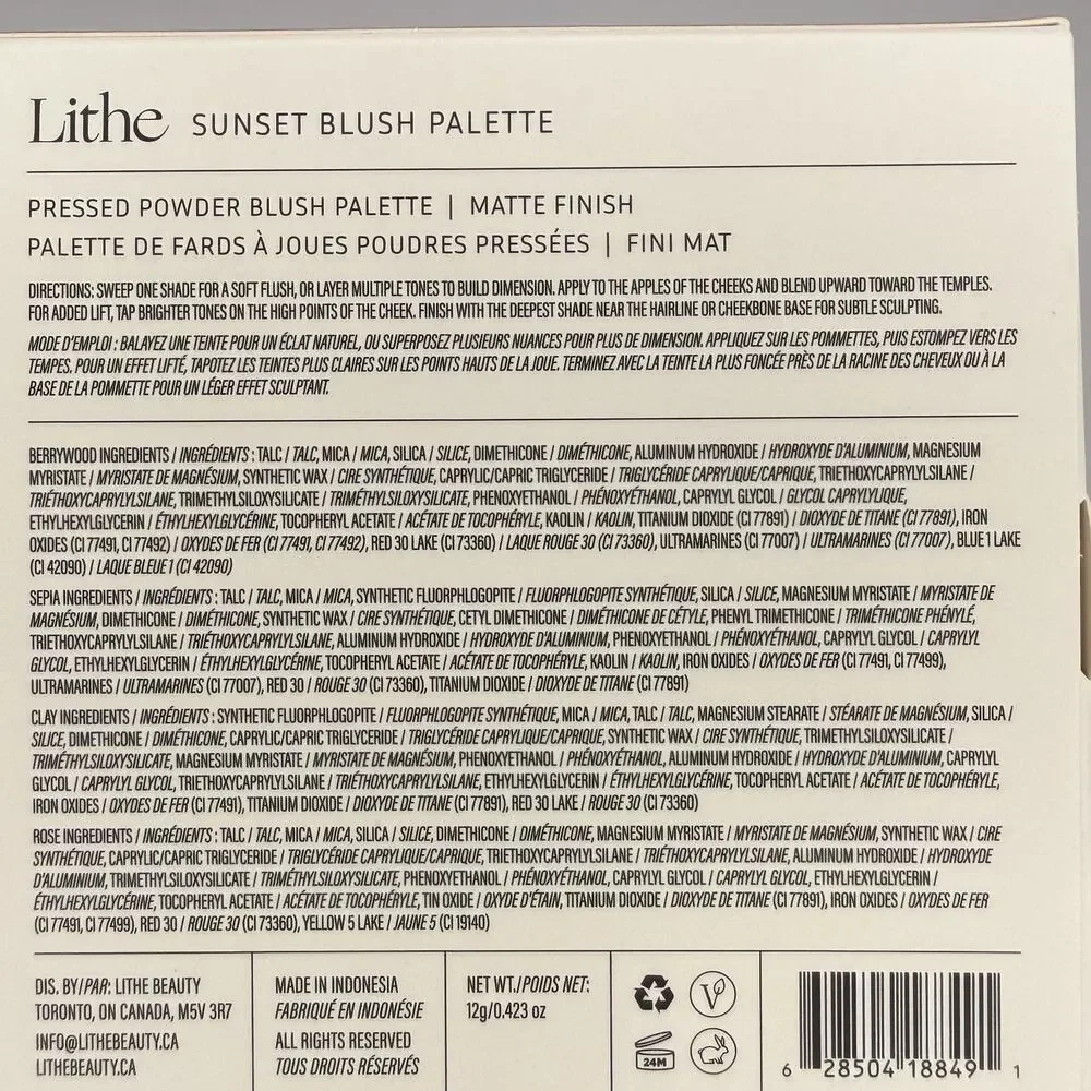 Lithe 4 Shade Sunset Blush Palette Pink Tones for Natural Flush Silky Blendable